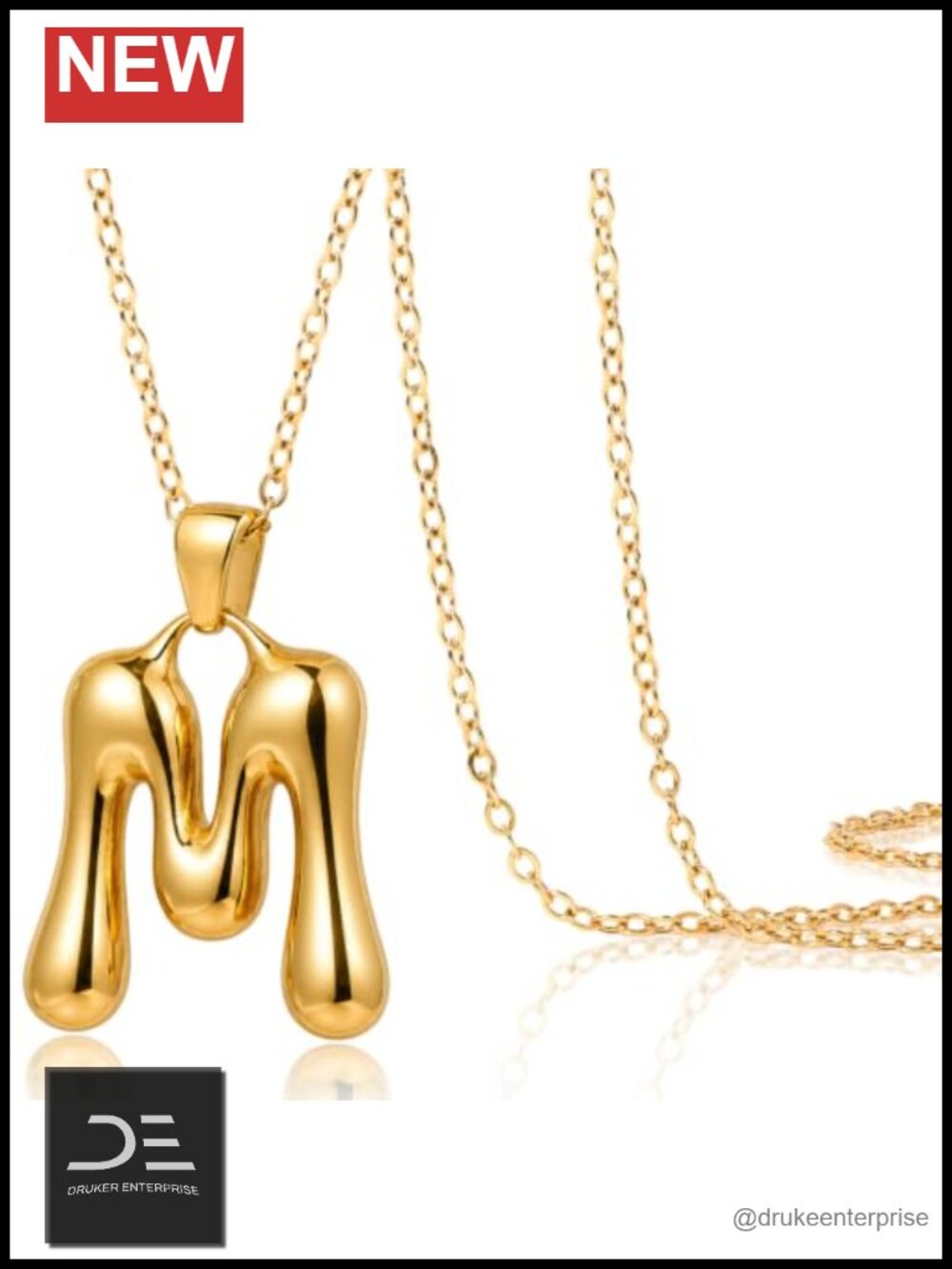 Stainless Steel Initial Necklace, 18K Gold Plated Monogram Pendant